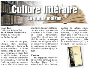 "La Vieille maison" dans Le Courrier du 16 janvier 2014.